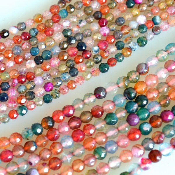 3mm OR 4mm Faceted Round Agate Semi Precious Stone Beads Turmaline Color Genuine Agate Gemstones #2110