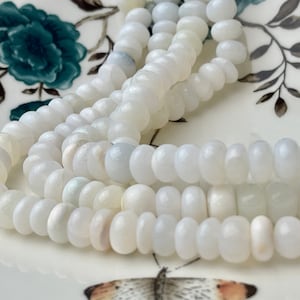 6-11 mm Smooth Rondelle Translucent Milky White Opal Large Hole Gemstone Beads Hole Size 1.0mm Genuine Peruvian Opal 8 Inches Strand #4365