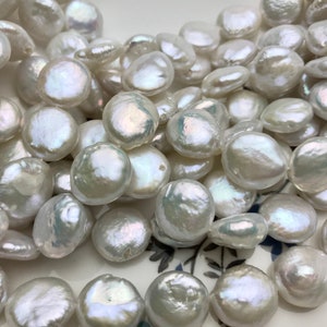 10-11 mm AAA Full Strand Natural White Coin Freshwater Pearls Genuine Natural High Luster Coin Pearl 33 Beads #30