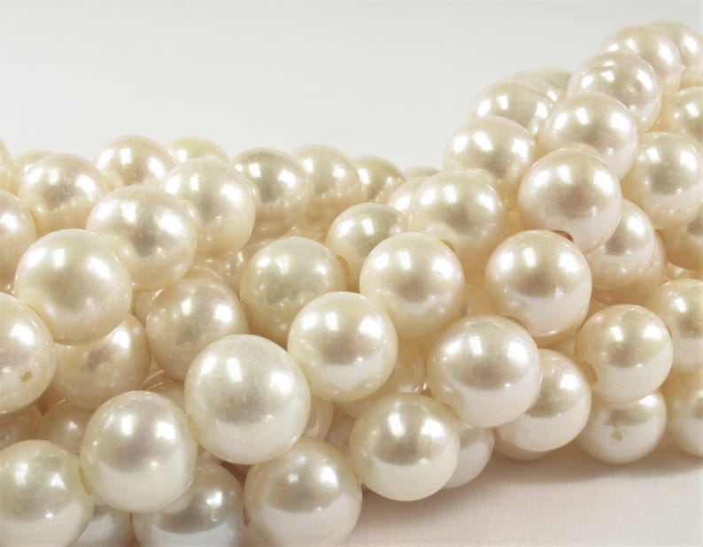 High Luster White Genuine Pearls 10 mm Half Strand Extra Shiny Large Hole Natural White Round Freshwater Pearl Beads 2mm Hole 231-LHRW10