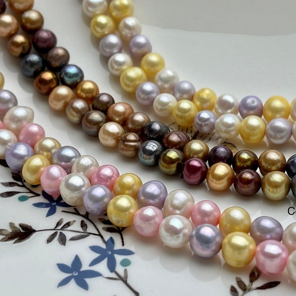 7-8 mm Multi Color Potato Freshwater Pearl Bead Mixed Pink White Purple Gold Red Peacock Brown Pearls Genuine Freshwater Pearl Beads #550