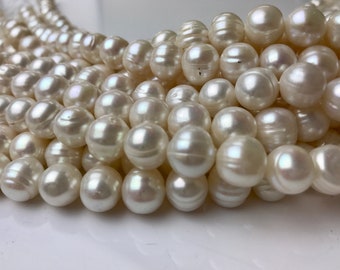 10-11 mm Natural White OR Peacock Potato Ringed Freshwater Pearl Beads Genuine Natural Pearl Beads, Cultured Freshwater Pearls #559