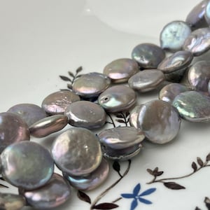 12 mm Champagne Gray Color  Flat Coin Freshwater Pearl Beads Genuine Champagne Gray Freshwater Coin Pearls #1547