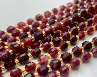 5x6mm 7x8mmFaceted Energy Prism Cut Garnet Gemstone Beads Genuine Double Terminated Points Red Garnet Beads 15.5 Inches 49 Pieces #3575
