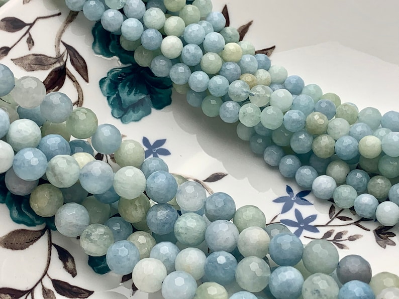 WHOLESALE 6mm 8mm Natural Color Faceted Round Aquamarine Gemstone Beads Genuine Natural Multi Color Aquamarine Gemstone Loose Beads #2410