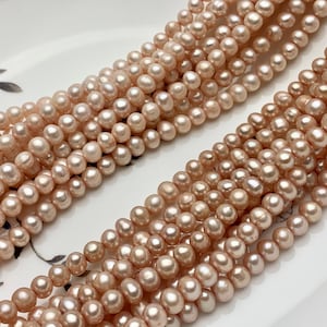 5 mm AAA Light Champagne Color Off Round Freshwater Pearl Beads Genuine Near Round Champagne Freshwater Pearls  84 Pieces #P1550