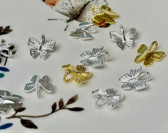 14K Gold Plated .925 Sterling Silver Butterfly Design Charm for Necklace Jewelry Making One Piece #10424