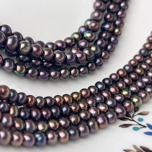 4-6 mm AAA Purple Peacock Color Potato Freshwater Pearl Beads Genuine High Luster Rainbow Metallic Peacock Color Freshwater Pearls  #1907
