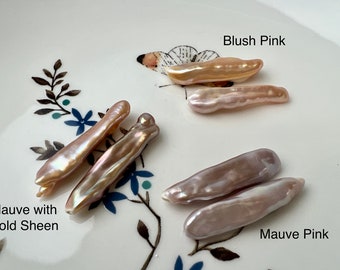 6-8x25-35 mm AAAA rose mauve naturel Biwa Stick Perles d'eau douce véritables super lustre rose uniques Keshi Long Stick Perles # P2475