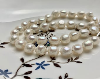 Authentique 24" 10 Mm Naturel Ronde Perle Blanche Collier! Authentique 24" 10 Mm Naturel Ronde Perle Blanche Collier!