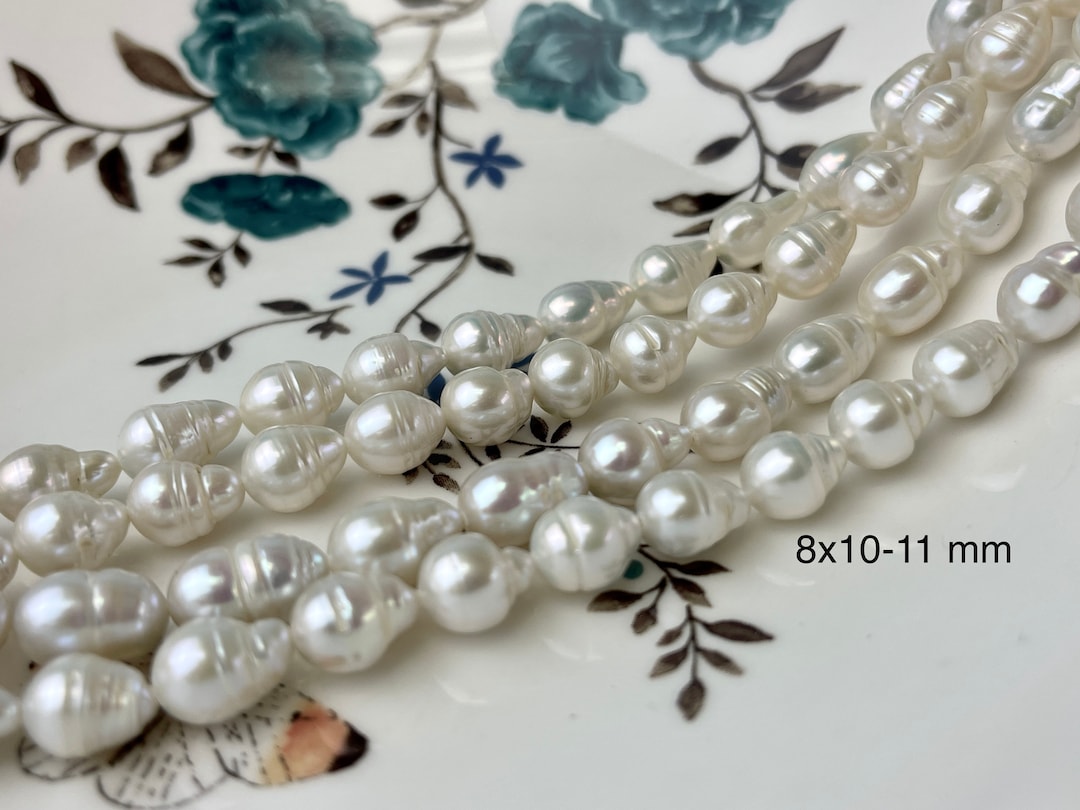 Lot De 7 Perles De Culture Baroques Eau Douce Cerclées Or - 10x12mm