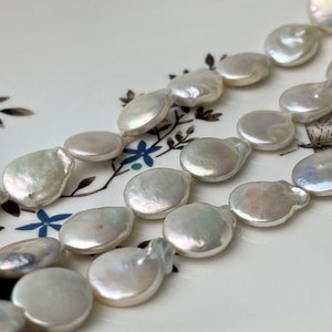 12-13 mm AA Half Strand Natural White Flat Coin Pearls Natural Freshwater Coin Pearl Beads Genuine Freshwater Pearls #637