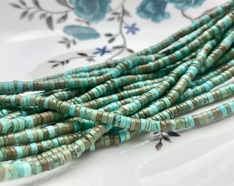 4 mm Turquoise Heishi Rondelle Shape  Gemstones Loose Beads 15 Inches Strand #3249