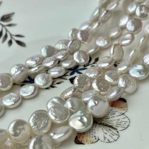 8.5-9 mm AAA Natural White Coin Freshwater Pearl Beads Genuine Cultured High Luster Quality Freshwater Coin Pearls  #P2309