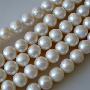 10-11mm Half Strand Large Hole Semi Round Freshwater Pearl Natural White 2mm Hole, Large Hole Natural White Freshwater Pearls  #17
