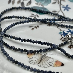 3 mm gefacetteerde ronde kleine natuurlijke multi blauwe saffier edelsteen kralen schattig sierlijke 18 inch ketting en verlenger W/zilveren kreeft gesp #4100