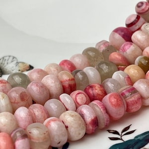9-11 mm Natural Smooth Rondelle Pink Peach Opal Large Hole Gemstone Beads Hole Size 1.0mm Genuine Peruvian Opal 8 Inches Strand #4320