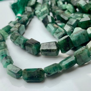 7-10x10-18mm 100% All Natural Emerald Gemstone Beads Faceted Nugget Shape Genuine Quality Irregular Emerald Gemstone Bead 8 Inches  #3709
