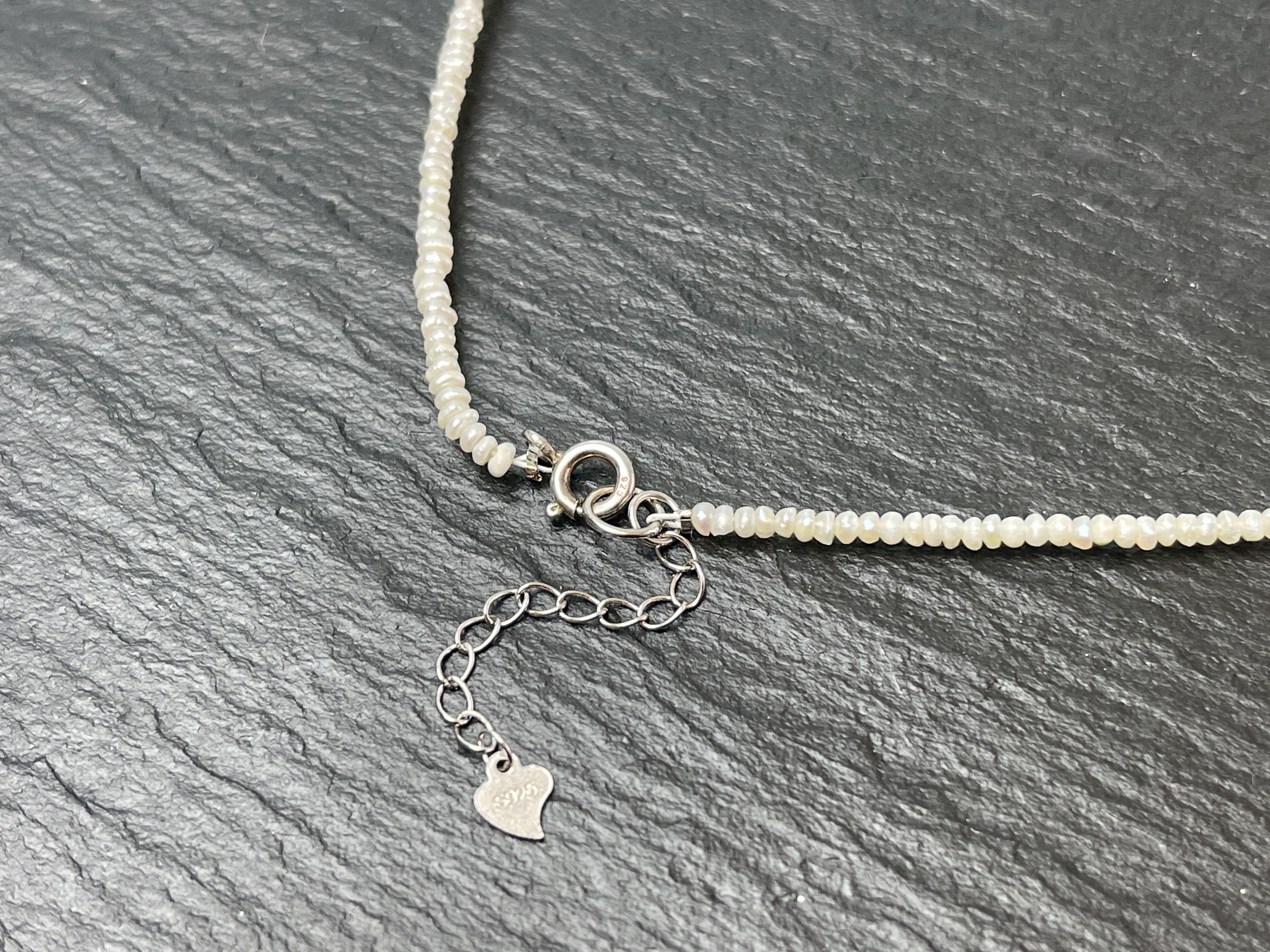 Adjustable Choker Necklace Boho Pearl Choker Necklace - Silver Crystal Pendant Seed Bead Jewelry For Women White Beaded Necklace