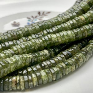 4mm 5mm 6mm 7mm 8mm 100% All Natural Smooth Heishi Green Garnet Gemstone Beads Genuine Natural Green Color Garnet Beads 8 Inch Strands #3713