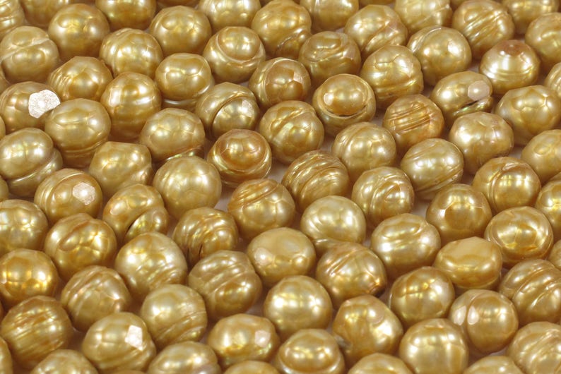 173-FCMIX06570 6.5 to 7 mm Gold OR Forest Green Faceted Freshwater Pearl Beads Faceted Pearl Beads Genuine Potato Freshwater Pearls