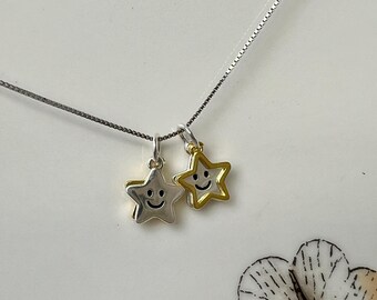 14K Gold Plated .925 Sterling Silver Star Smiley Face Charm for Necklace Jewelry Making One Piece #10429