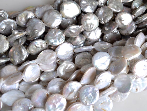 20-22 mm LargeHole JumboPearl White /& Silver CoinPearlBeads HoleSize 2.1mm #740