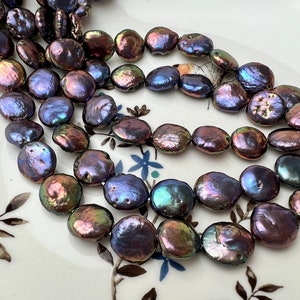 11-12 mm HalfStrand Purplish Peacock Flat Coin Freshwater Pearl Beads  Genuine Freshwater Coin Pearls Limited Edition Purplish Peacock #1133