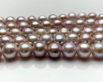 9 mm AA Large Hole Half Strand Freshwater Pearls Round/Potato Shape 2.2mm Hole Gray OR Natural Pink Color #1329