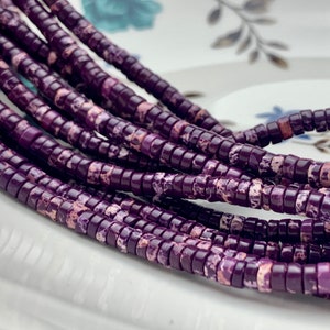 2x4mm Natural Purple Color Impression Jasper Heishi Rondelle Shape Genuine Sea Sediment Jasper Discs Gemstone Beads 15.5 Inches Strand #3101