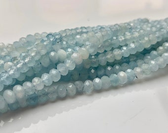 3 x 4 mm ナチュラルカラー ファセット ロンデル アクアマリン