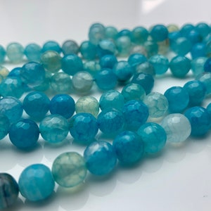 8mm Faceted Round Aqua Blue Color Agate Gemstone Beads Genuine Agate Gemstone Loose Beads 14 Inches Strand #3284