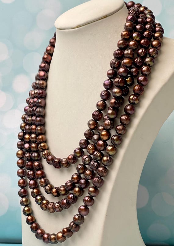 90 Inches 9 Mm Dark Chocolate Brown Freshwater Pearl Necklace