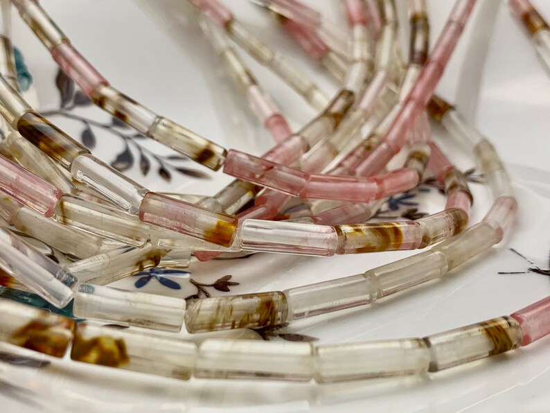 4x13-14mm Tube Shape Natural Multi Watermelon Quartz Gemstone Beads Genuine Pink Color Quartz Gemstones Loose Beads 15.5 Inches Strand #2994