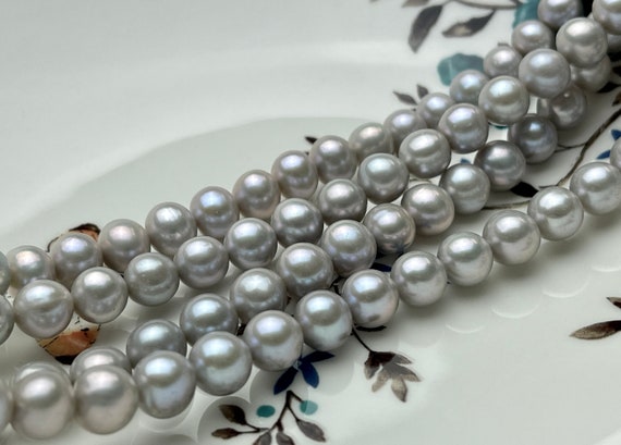 8-8.5 Mm AAA Gray Semi-round Freshwater Pearls Genuine Smooth and Round  Pearl Beads High Luster Pinkish Gray Color Freshwater Pearls 535 