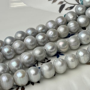 11-12 mm Large Hole Potato White Peacock and Silver/Gary Freshwater Pearl Beads 2mm Hole, Natural Cultured Freshwater Pearls #42