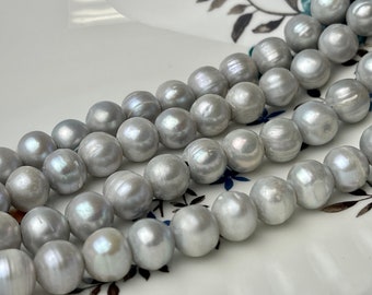 11-12 mm Large Hole Potato White Peacock and Silver/Gary Freshwater Pearl Beads 2mm Hole, Natural Cultured Freshwater Pearls #42