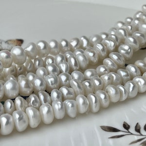 7 mm AA Natural White Color Keshi Disc Freshwater Pearl Beads Center Drilled Genuine Natural Color Keshi Disc Shaped Pearls #P2243