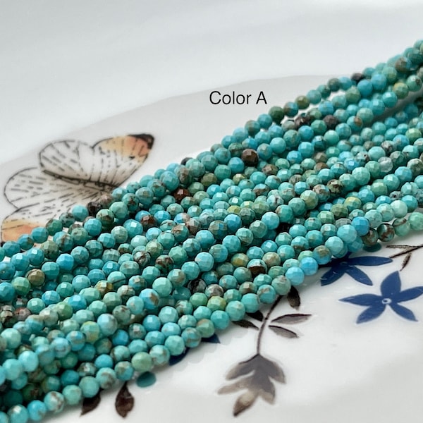 2mm AAA Faceted Round Tiny Turquoise Gemstone Beads Brown Green Tiny Gemstone Loose Beads 15.5 Inches Strand #4072