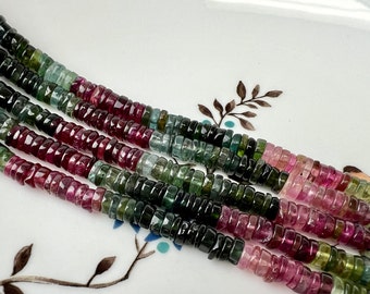 5 mm AAA tourmaline naturelle Heishi Rondelle Disques de tourmaline rose verte translucide véritable, pierres précieuses, perles en vrac 17 pouces # 4434