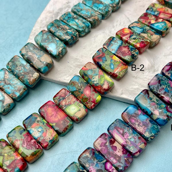 10x20 mm Double Drilled Impression Jasper Rectangle Shape Sea Sediment Jasper Beads Rainbow Pink Green Turquoise Blue Purple Color #4533