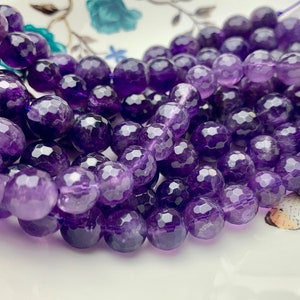 8mm 10mm 12mm Faceted Round Half Strand Amethyst Beads February Birthstone Natural Genuine Natural Amethyst Beads 8 Inches Strand #3526