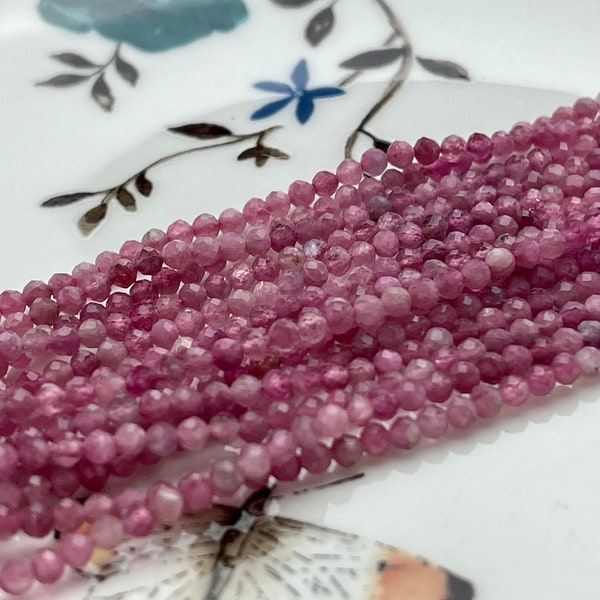WHOLESALE 2.5-3 mm Natural Color Micro Faceted Round Pink Tourmaline Gemstone Beads Genuine Natural Pink Tourmaline Loose Beads    #2364