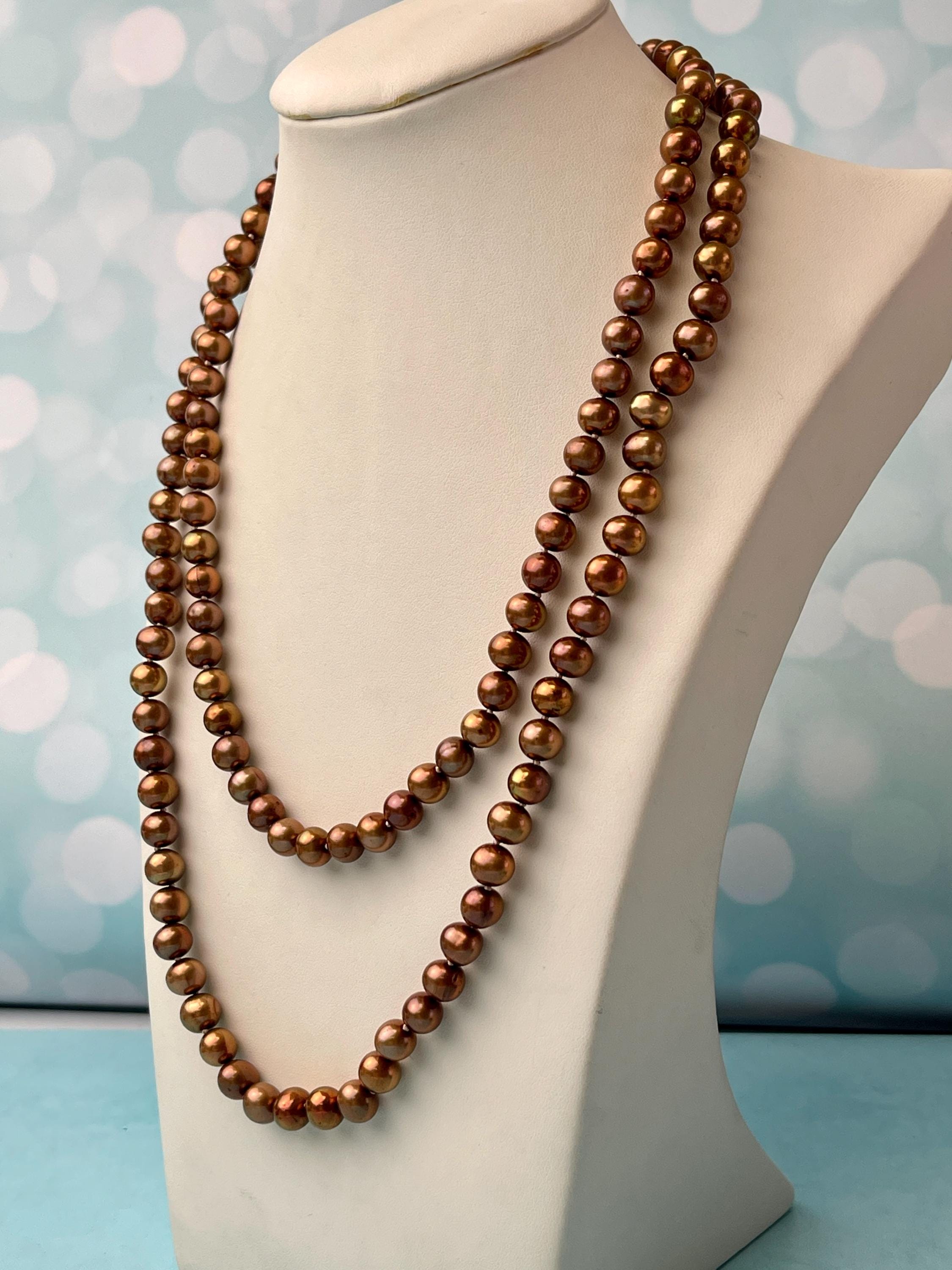 14/16/18/20/22/24 Inches Hand Knotted 7-8 Mm AA Golden Brown Color