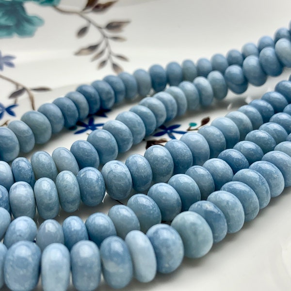 5mm 6mm 7mm 8mm 9mm 10mm AAA Smooth Rondelle Light Ice Blue Opal Gemstone Beads Genuine Natural Peruvian Opal 8 Inches Strand #3531