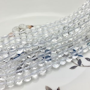 4mm 6mm 8mm AAA Micro Faceted Diamond Cut Clear Rock Quartz Flat Coin Disc Gemstone Beads Genuine Natural Gemmy Beads 15 Inches Strand #3571