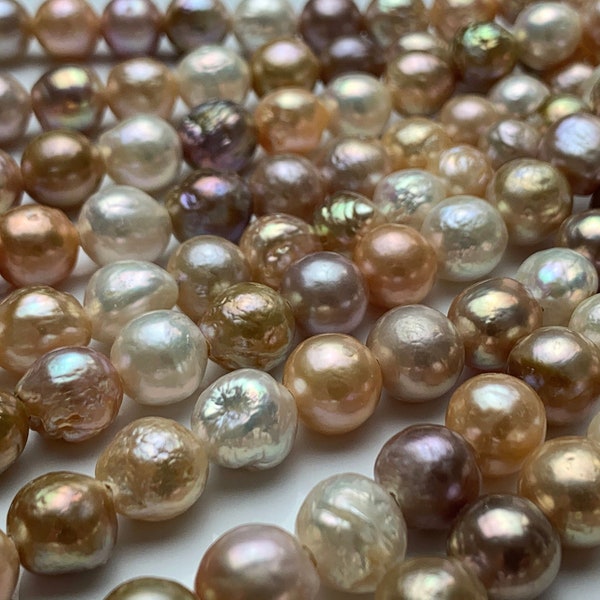 9-10 mm AAA Half Strand Large Hole Natural White And Pink Mixed Color Baroque Pearl Beads 2.2 mm Hole Natural Edison Pearls #1726