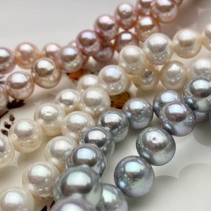 10 mm Half Strand Extra Shiny Large Hole Natural White/Pink OR Gray Round Freshwater Pearl 1.5mm 2.2mm Hole High Luster Genuine Pearls 231 image 9