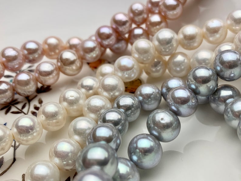 10 mm Half Strand Extra Shiny Large Hole Natural White/Pink OR Gray Round Freshwater Pearl 1.5mm 2.2mm Hole High Luster Genuine Pearls 231 image 9