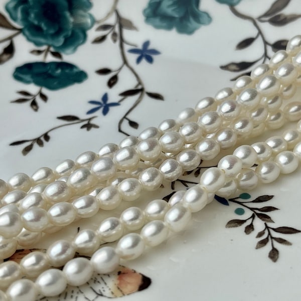 5x7mm AAA Large Hole Natural White Rice / Oval Freshwater Pearl Beads Hole Size 1.0mm Large Hole Rice Beads Large Hole White Rice Pearl  #21